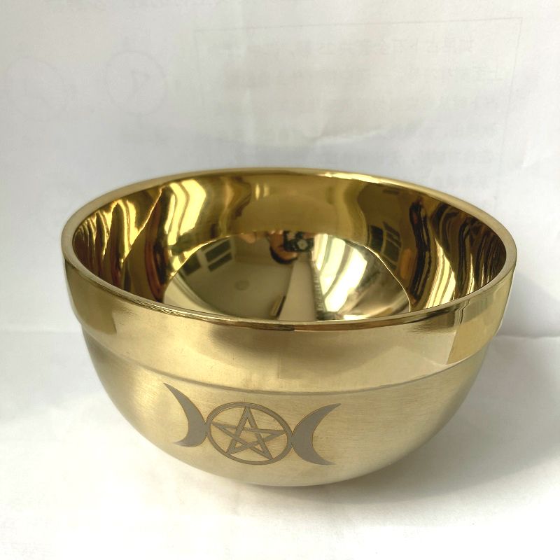 Wiccan Pentacle Ritual Bowl Stainless Steel Gold Plating Mystic Mile