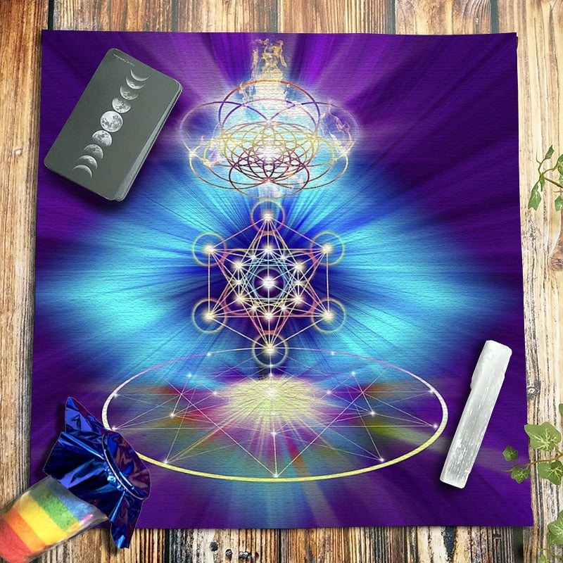 Pendulum Tarot Tablecloth Metatron Cube Crystal Grid Astrology Divination Hexagram Velvet Altar Cloth Pagan Oracle Cards Pads