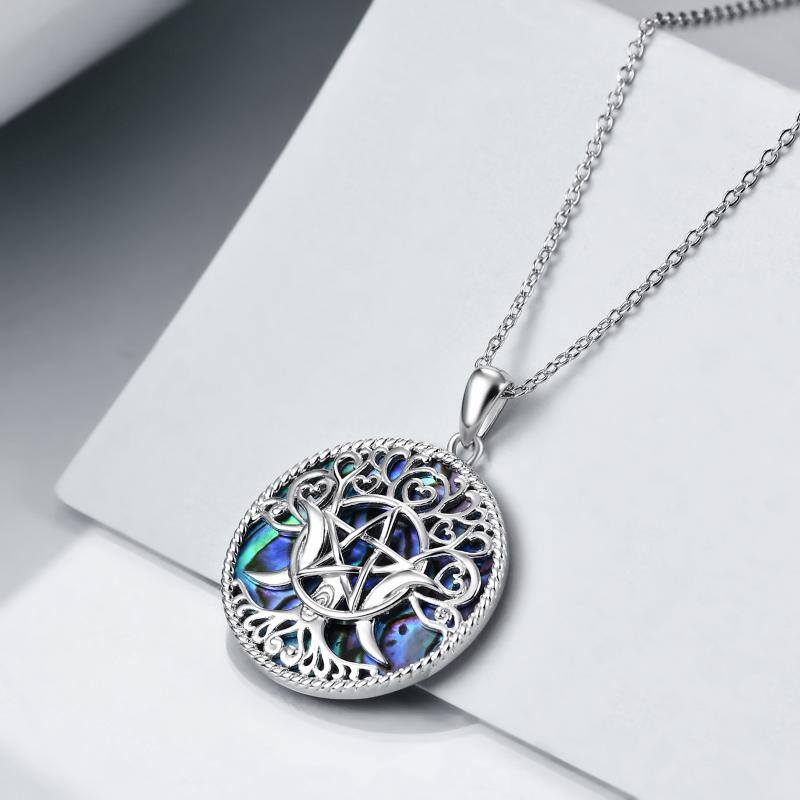 Sterling Silver Triple Moon Goddess Pentacle Pendant Necklace