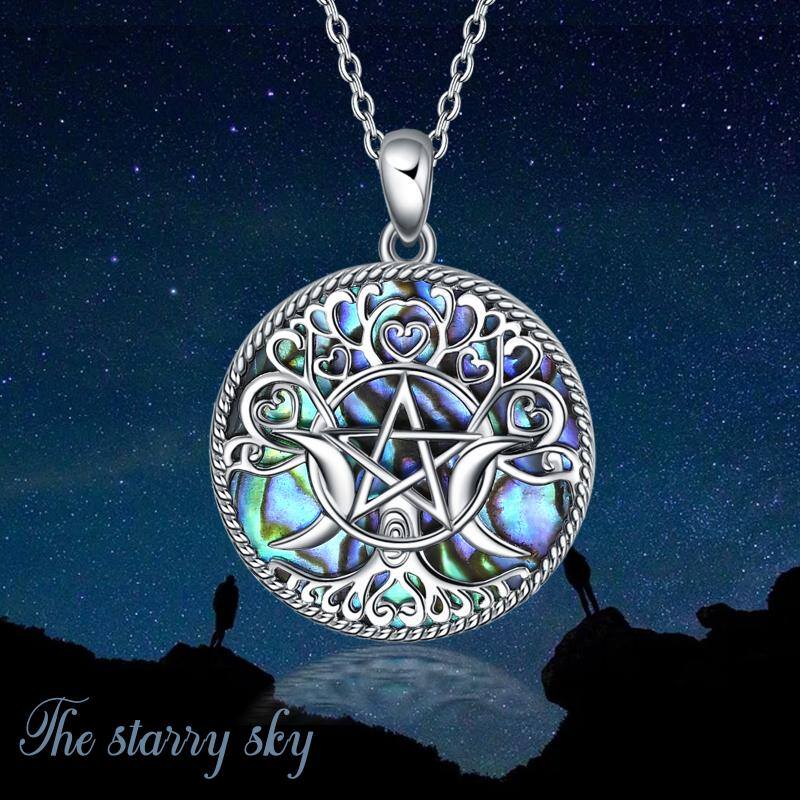 Sterling Silver Triple Moon Goddess Pentacle Pendant Necklace