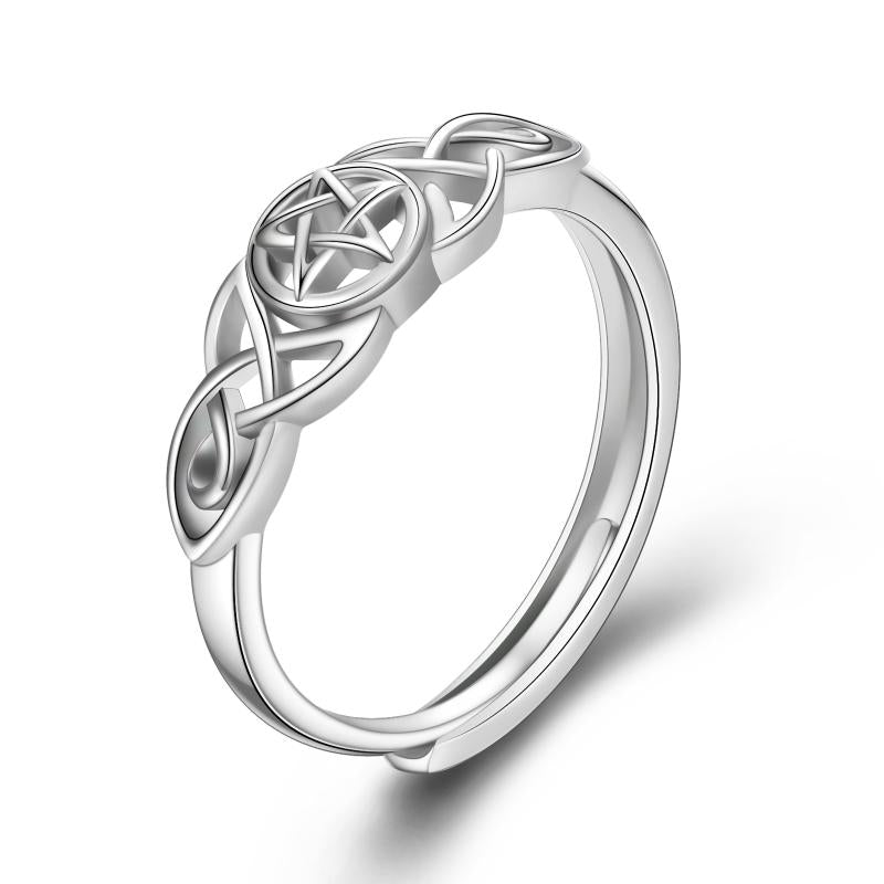 Wicca Pentagram Ring for Women 925 Sterling Silver Pagan Triple Moon Band Ring