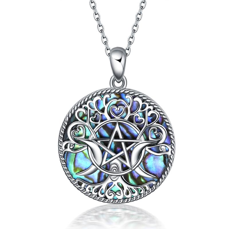 Sterling Silver Triple Moon Goddess Pentacle Pendant Necklace