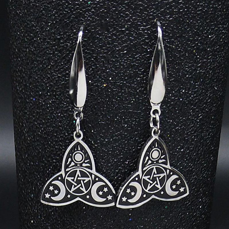 Witchcraft Stainless Steel Sun Triple Moon Goddess Earrings