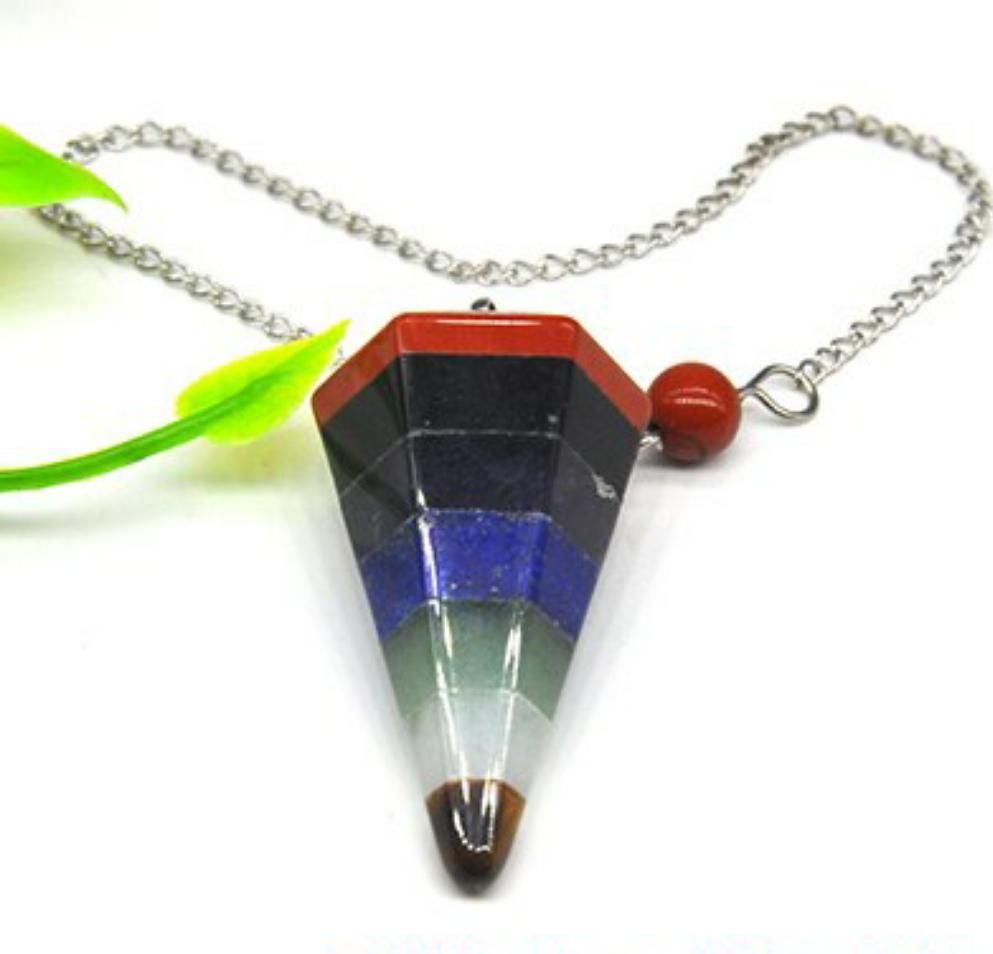 Natural Gemstone Chakra Pyramid Hexagonal Pendulum Healing Crystals