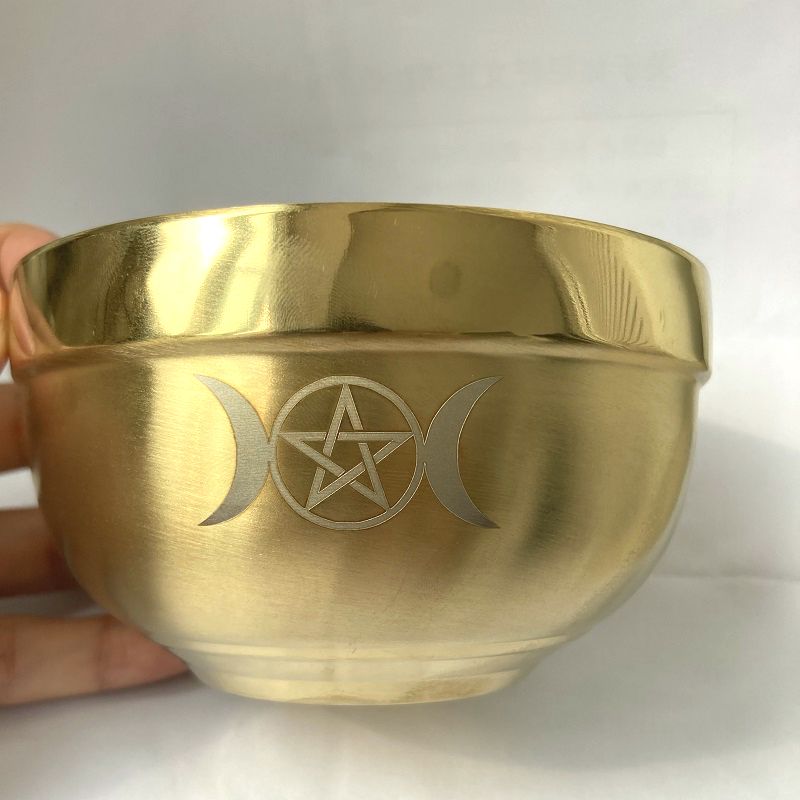 Wiccan Pentacle Ritual Bowl Stainless Steel Gold plating