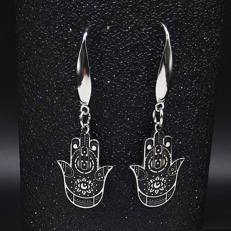 Witchcraft Stainless Steel Sun Triple Moon Goddess Earrings