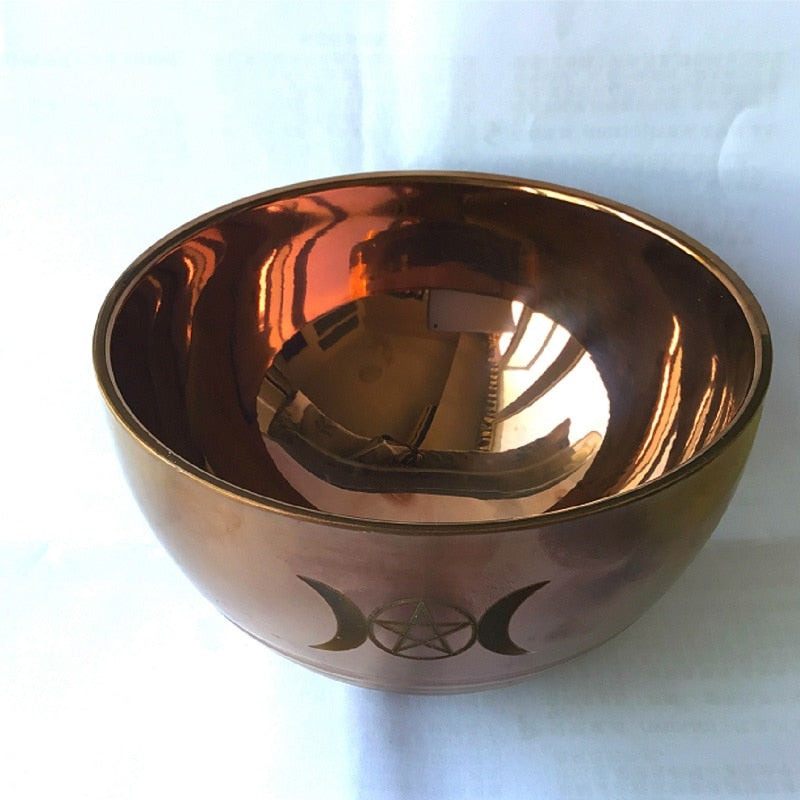 Wiccan Pentacle Ritual Bowl Stainless Steel Gold plating