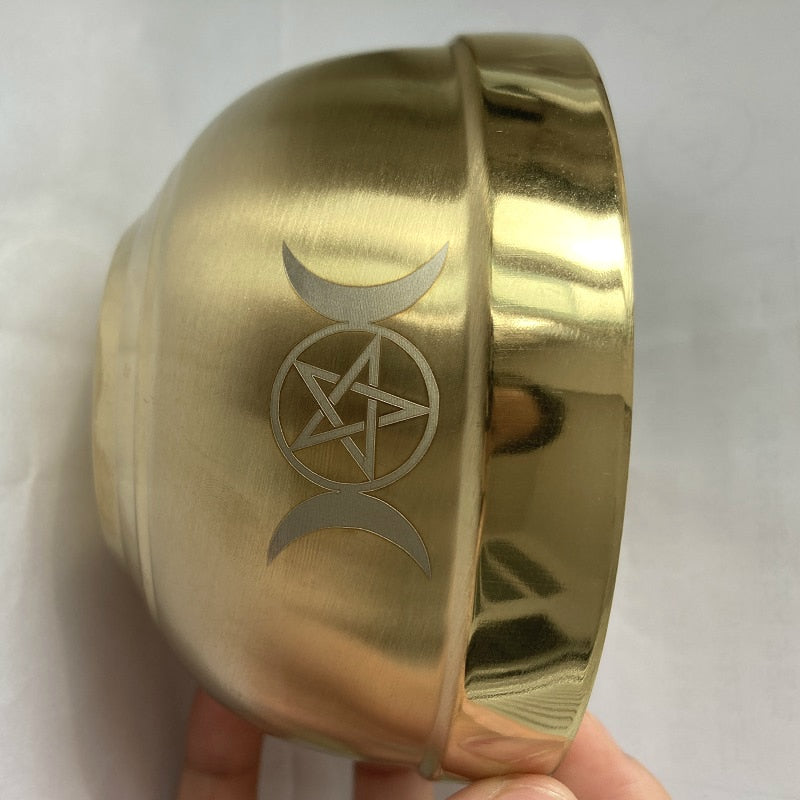 Wiccan Pentacle Ritual Bowl Stainless Steel Gold plating