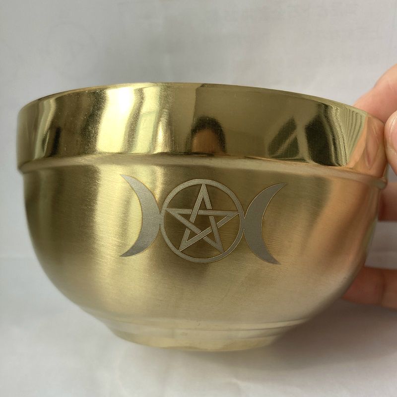 Wiccan Pentacle Ritual Bowl Stainless Steel Gold plating