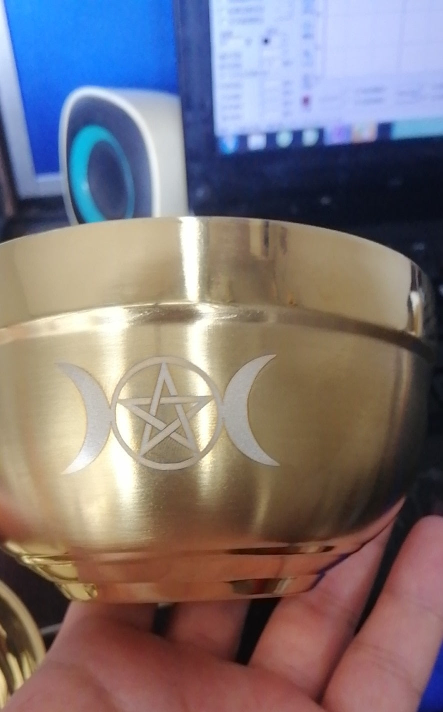 Wiccan Pentacle Ritual Bowl Stainless Steel Gold plating