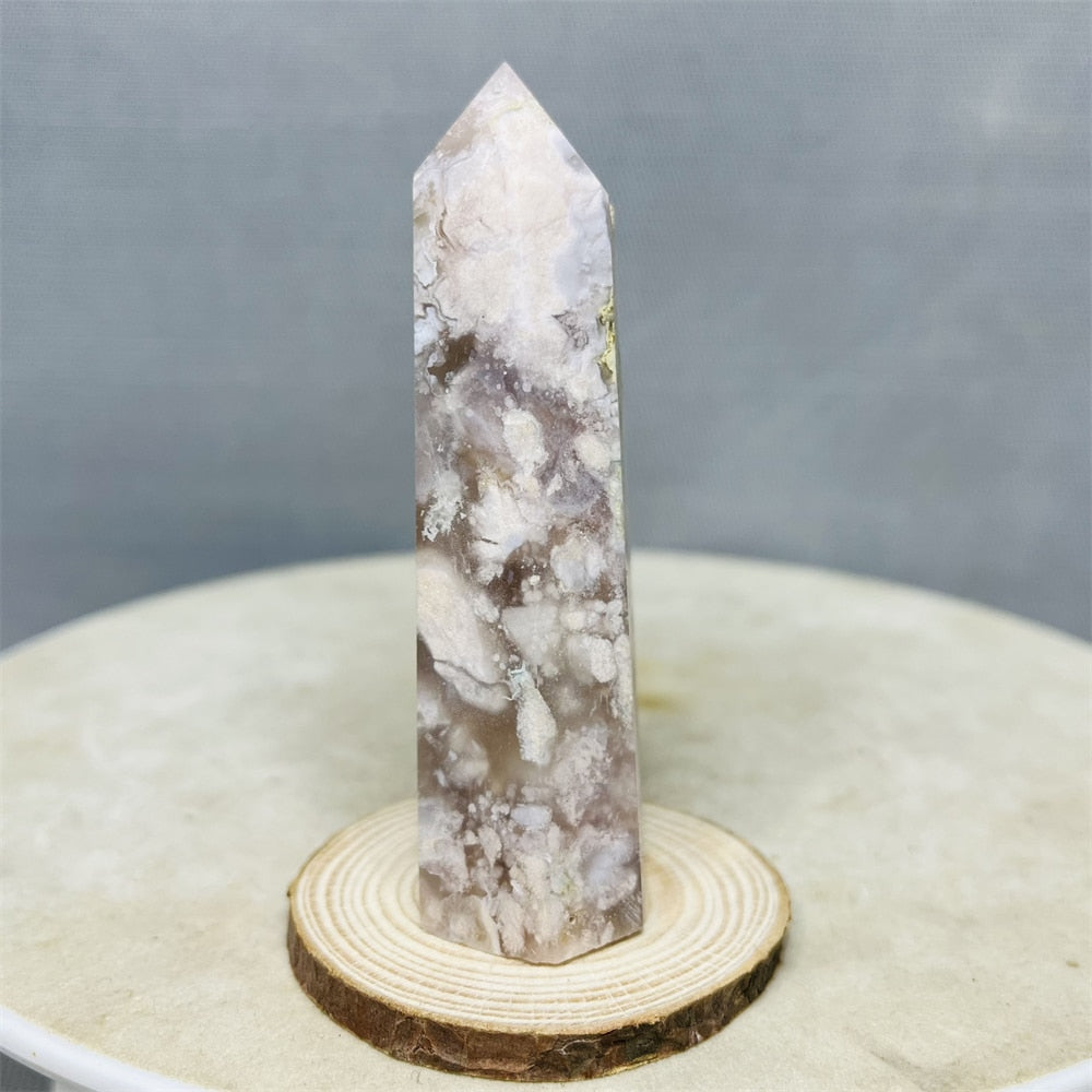 Natural Pink Purple Cherry Blossom Agate Pagoda Obelisks