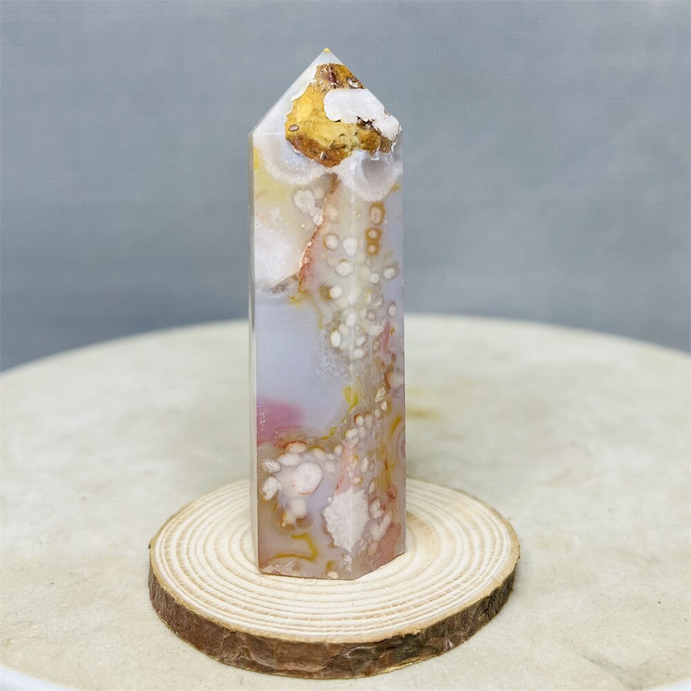 Natural Pink Purple Cherry Blossom Agate Pagoda Obelisks