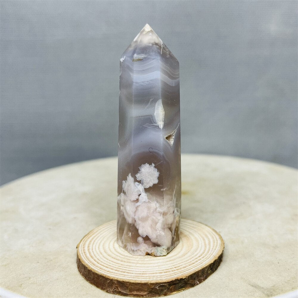 Natural Pink Purple Cherry Blossom Agate Pagoda Obelisks