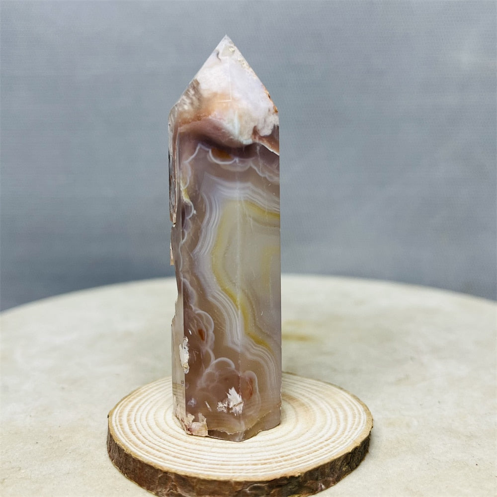 Natural Pink Purple Cherry Blossom Agate Pagoda Obelisks