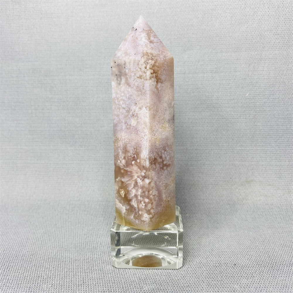 Natural Pink Purple Cherry Blossom Agate Pagoda Obelisks