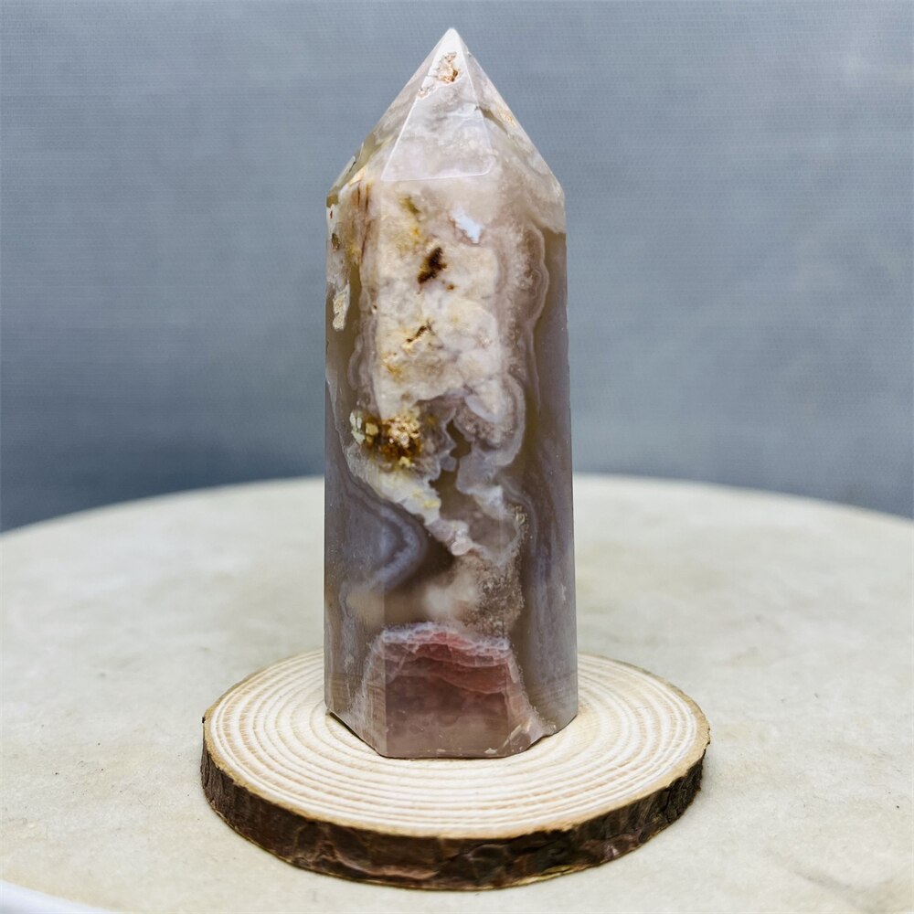 Natural Pink Purple Cherry Blossom Agate Pagoda Obelisks