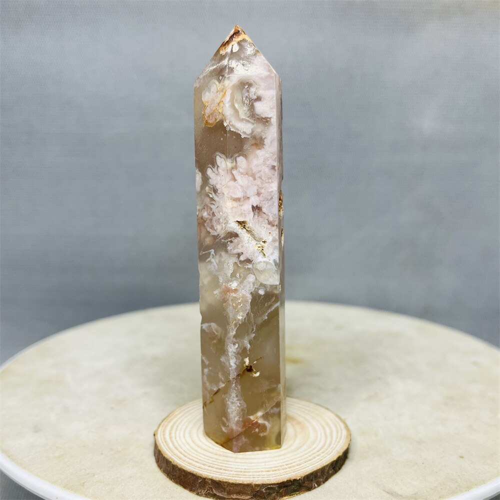 Natural Pink Purple Cherry Blossom Agate Pagoda Obelisks