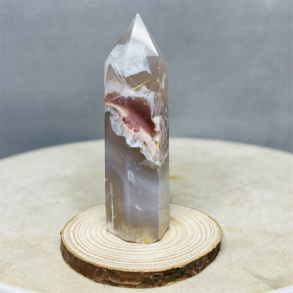 Natural Pink Purple Cherry Blossom Agate Pagoda Obelisks