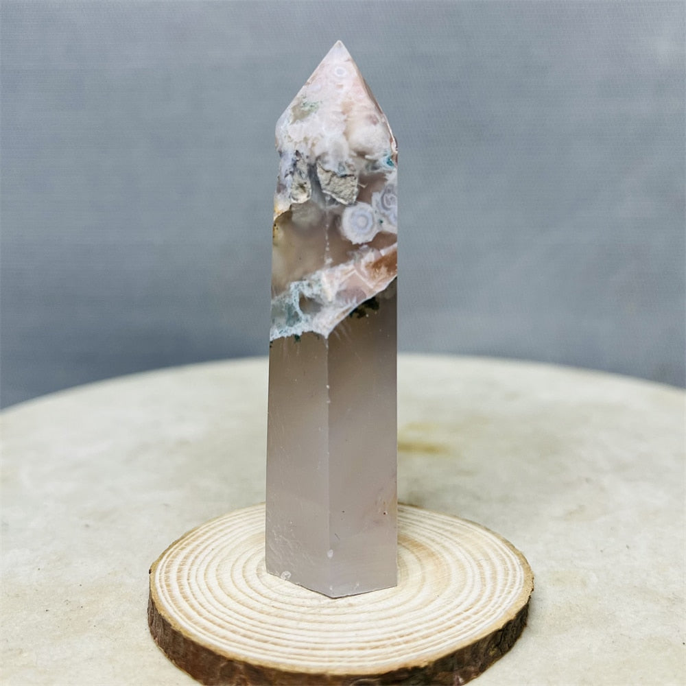 Natural Pink Purple Cherry Blossom Agate Pagoda Obelisks