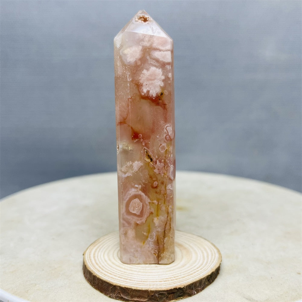 Natural Pink Purple Cherry Blossom Agate Pagoda Obelisks